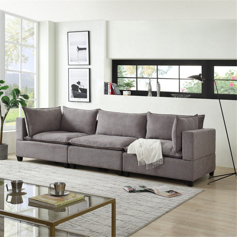 Latitude Run® Runald Urban Upmarket Light Gray Fabric Sofa Couch & Reviews Wayfair